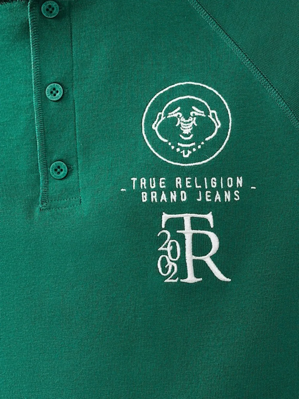 True Religion Raglan Oversized Henley Tee in Ultra Marine Green Size L ~ NWT